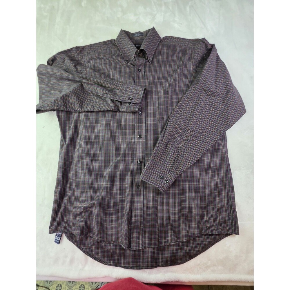 IZOD Men's 16.5 - 34/35 Large Long Sleeve Plaid Button Down Shirt‎